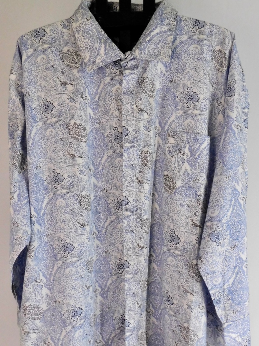 Stacy Adams Men's Dress Shirt 22 36/37 Blue White Paisley French Cuff Regular